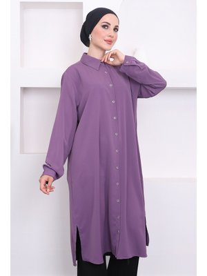 Lila Büyük Beden Düğme Detaylı Yırtmaçlı Tunik Lila Büyük Beden Düğme Detaylı Yırtmaçlı Tunik