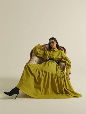 Kemerli Elbise Yağ Yeşili Kemerli Elbise Yağ Yeşili