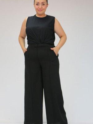 Siyah Büyük Beden Çimalı Keten Airobin Pantolon