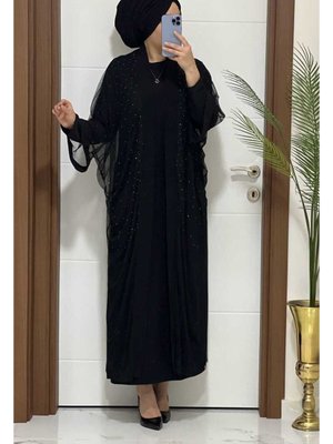 K75 Tül Taşlı İkili Abaya Takım K75 Tül Taşlı İkili Abaya Takım