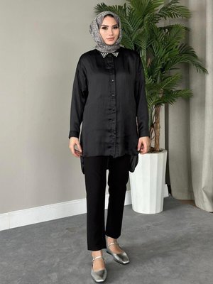 Pelin Saten Gömlek Siyah Pelin Saten Gömlek Siyah