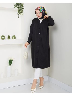 Sofya Keten Düğmeli Giy Çık Serisi Tunik Siyah (standar Beden Uyumlu Boy: