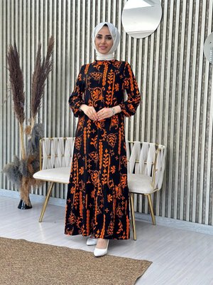 Eteği Volan Desenli Viscon Elbise Eteği Volan Desenli Viscon Elbise