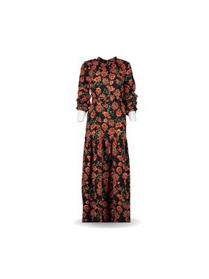 Çiçek Desenli Viskon Elbise Fuşya