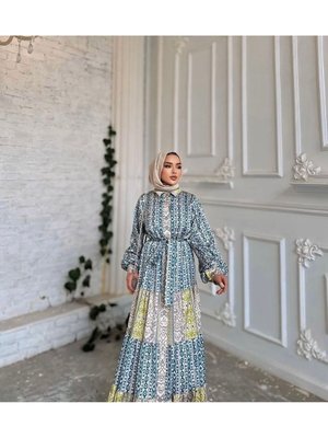 Saten Desenli Elbise