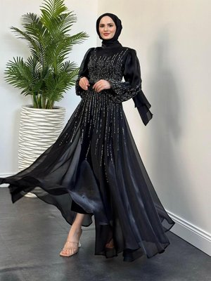 Alina Taşlı Abiye Elbise Siyah
