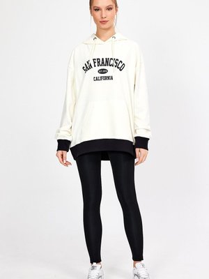 Beyaz Kapüşonlu Baskılı Oversize Sweatshirt Beyaz Kapüşonlu Baskılı Oversize Sweatshirt