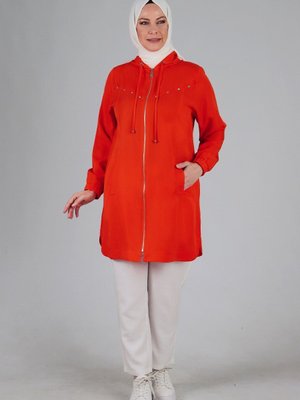 Mercan Büyük Beden Kapüşonlu Spor Kap Mercan Büyük Beden Kapüşonlu Spor Kap