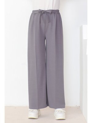 Gri Meva Kemerli Bol Paça Pantolon