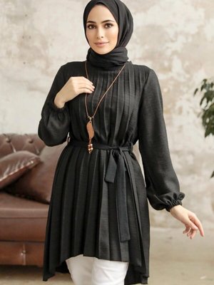 Pileli Siyah Tunik