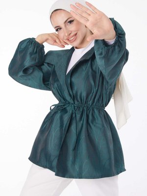 Düz Yaka Yeşil Bağlamalı Ceket