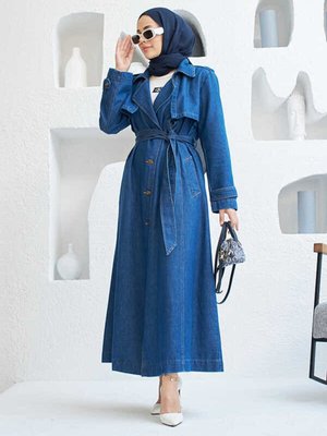 Allerli Denim Trençkot Koyu Mavi