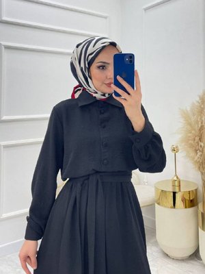 Kadın Kuşaklı Gömlek Yaka Salaş Tesettür Tulum Kadın Kuşaklı Gömlek Yaka Salaş Tesettür Tulum