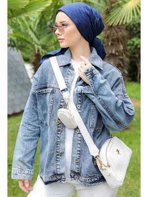 Koyu Mavi Minel Oversize Kot Ceket