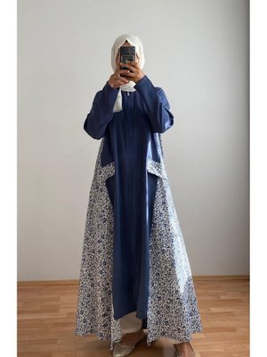 Mavi Çiçekli Kupra Kumaş Kap Ferace