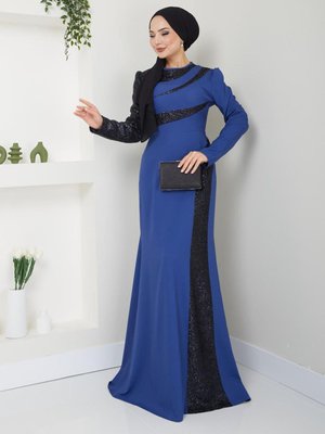 Pul Detaylı Balık Elbise İndigo