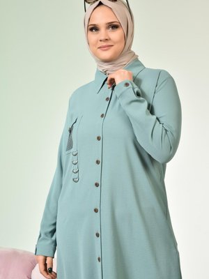 Su Yeşili Buyuk Beden Tunik Tesettur Kadin Ayrobin Kumas