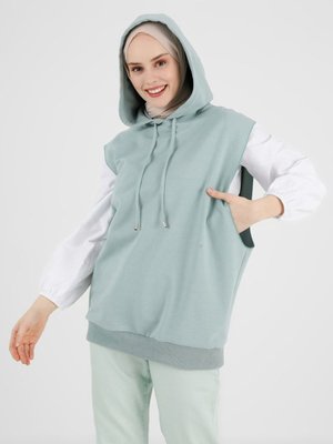 Kapüşonlu Kolsuz Sweatshirt Nil Yeşil Kapüşonlu Kolsuz Sweatshirt Nil Yeşil