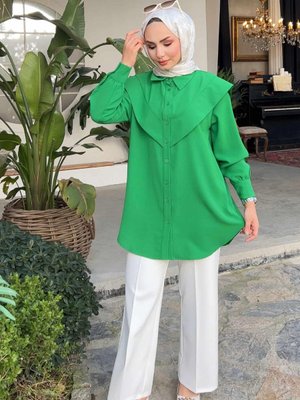 Şerit Detaylı Gömlek Yeşil