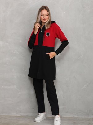 Bordo Armalı Renk Bloklu Eşofman Takım