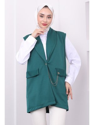 Zümrüt Yeşili Zincir Detaylı Yelek Zümrüt Yeşili Zincir Detaylı Yelek