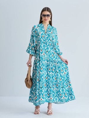 Desenli Uzun Gömlek Elbise Desenli Uzun Gömlek Elbise