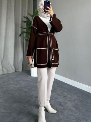 Liyase Moda Kemerli Hırka Kahverengi Liyase Moda Kemerli Hırka Kahverengi