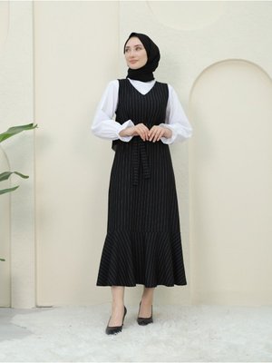 Çizgili Beli Kuşaklı Gömlek Jile Takım