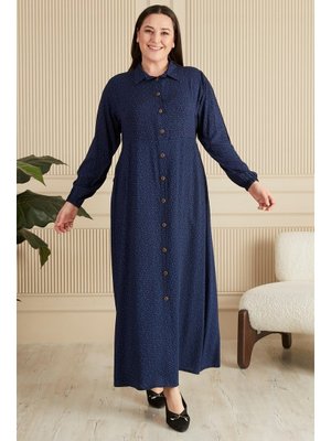 Mavi Kadin Buyuk Beden Çıtır Desen Yazlik Tesettur Elbise