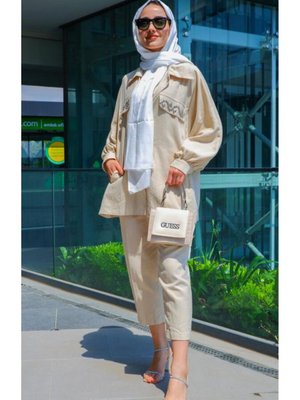 Gömlekli Taş Detaylı Oversize İkili Takım