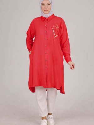 Mercan Büyük Beden Nakış İşlemeli Tunik Mercan Büyük Beden Nakış İşlemeli Tunik