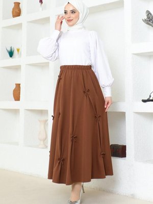 Fiyonk Detaylı Çan Etek Kahve