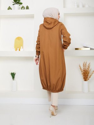 Kadın Tesettür Kapüşonlu Kol Lastikli Trenç Kot Kadın Tesettür Kapüşonlu Kol Lastikli Trenç Kot