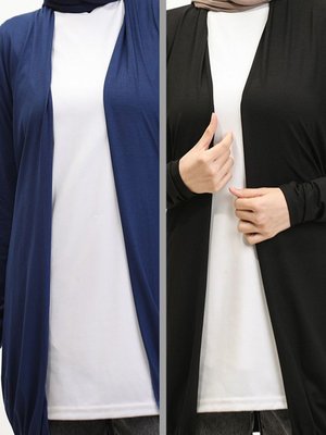 İkili Kuşaklı Viskon Lastikli Spor Ceket Hırka