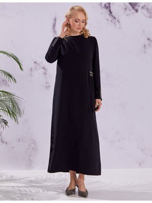 Taşlı Maksi Elbise Lacivert