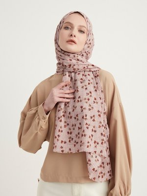 Pudra Çiçek Desenli Şal