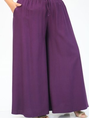 Mürdüm Büyük Beden Belmando Beli Lastikli Etek Pantolon