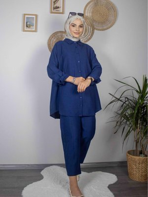 Berceste Keten Takım Lacivert