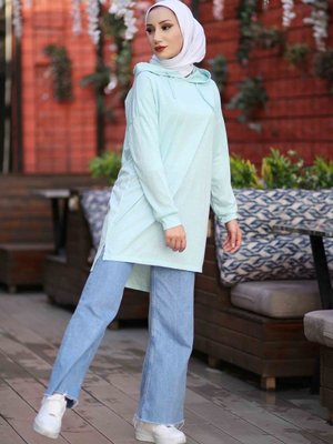 Kapüşonlu Sweat Turkuaz Kapüşonlu Sweat Turkuaz