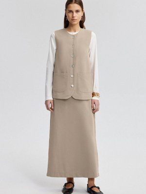 Keten Dokulu Yelek Etek Takım