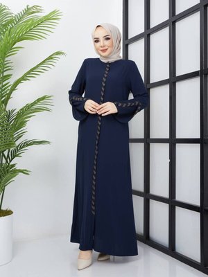 Büyük Beden Taş Detaylı Ferace