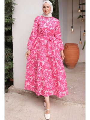Fuşya Desenli Elbise Fuşya Desenli Elbise