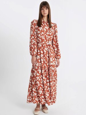 Bisiklet Yaka Baskılı Uzun Kollu Elbise D3903axns