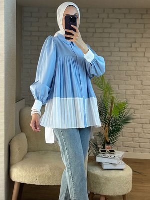 Uzun Karpuz Kollu Düğmeli Yaka Piliseli Gömlek