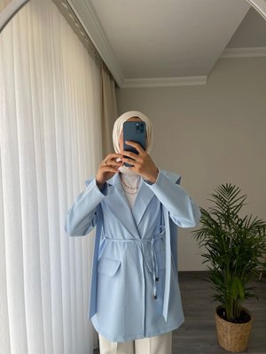 Bel Bağlamalı Blazer Ceket Mavi