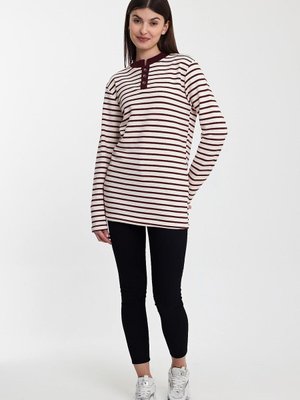 Bordo Beyaz Düğmeli Sweatshirt Bordo Beyaz Düğmeli Sweatshirt