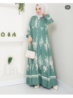 Viskon Kumaş Bol Kalıp Etnik Desen Elbise