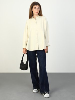 Bej Pamuklu Oversize Gömlek