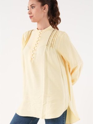 Işlemeli Hakim Yaka Sarı Tunik