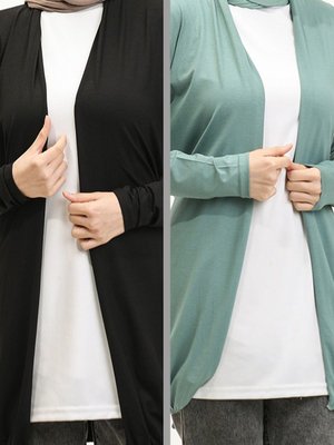 İkili Kuşaklı Viskon Lastikli Spor Ceket Hırka